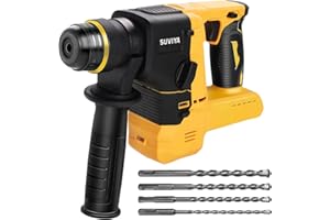 SUVIYA Rotary Hammer Drill for Dewalt 20V MAX Battery, Brushless SDS Cordless Rotary Hammer with Safety Clutch for Concrete/Masonry, 2 Modes with 360°Auxiliary Handle and 4 Drill Bits (Battery not included)