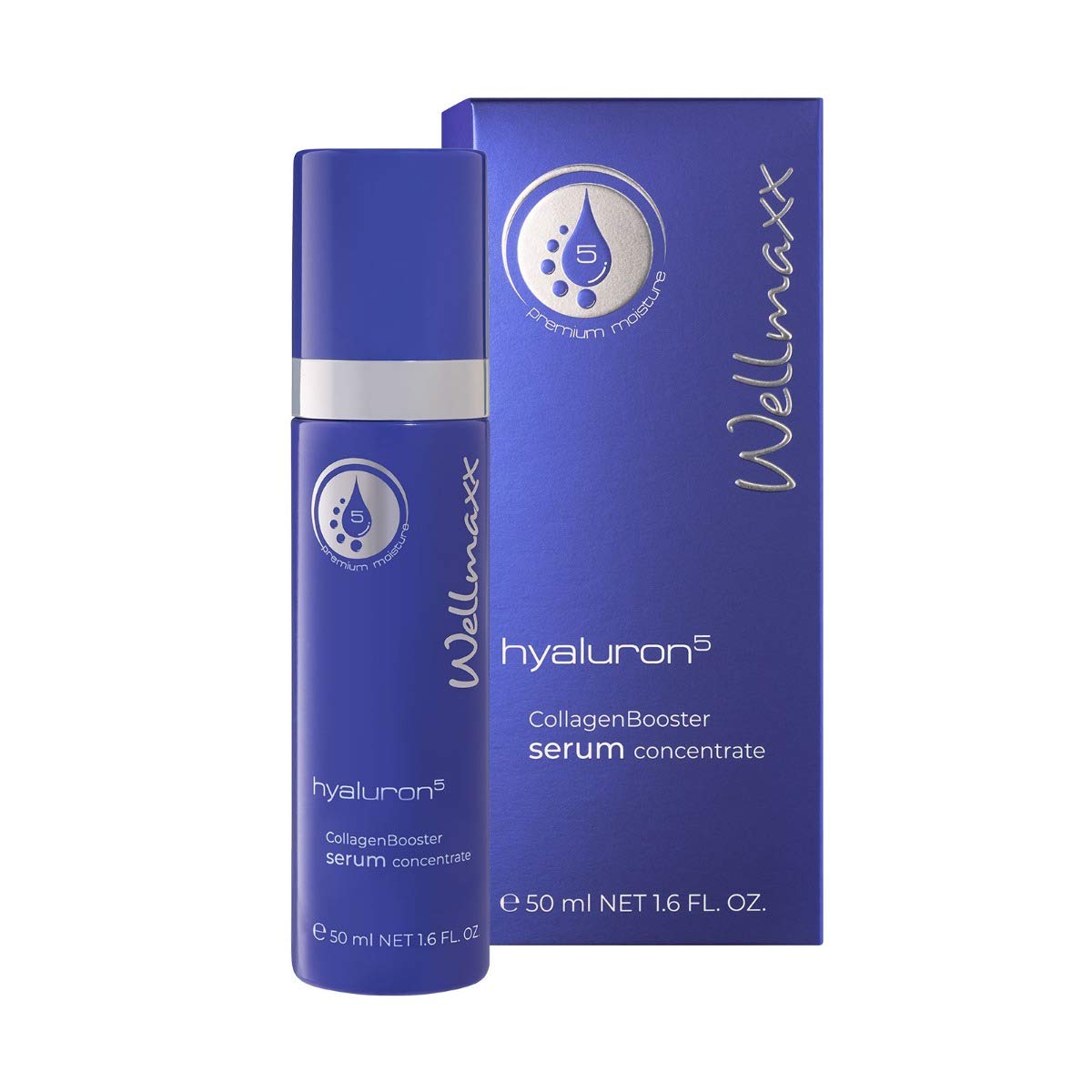 WELLMAXX® hyaluron⁵ CollagenBooster serum concentrate - Anti-Aging Tages- und Nachtpflege, Gesichtsserum für jeden Hauttyp, 5-fach Hyaluron, verfeinertes Hautbild, 50 ml 2