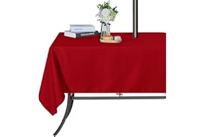 SARAFLORA Outdoor and Indoor Tablecloth -60x102 inch Red, Wrinkle Free Washable Waterproof Table Cloth with Umbrella Hole and Zipper Rectangle Table Cover for Spring/Summer/Patio/Picnic/BBQS/Party