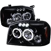 Dual Halo Projector Headlights (Black Housing/Smoke Lens) Made for and Compatible with 2001-2004 Nissan Frontier