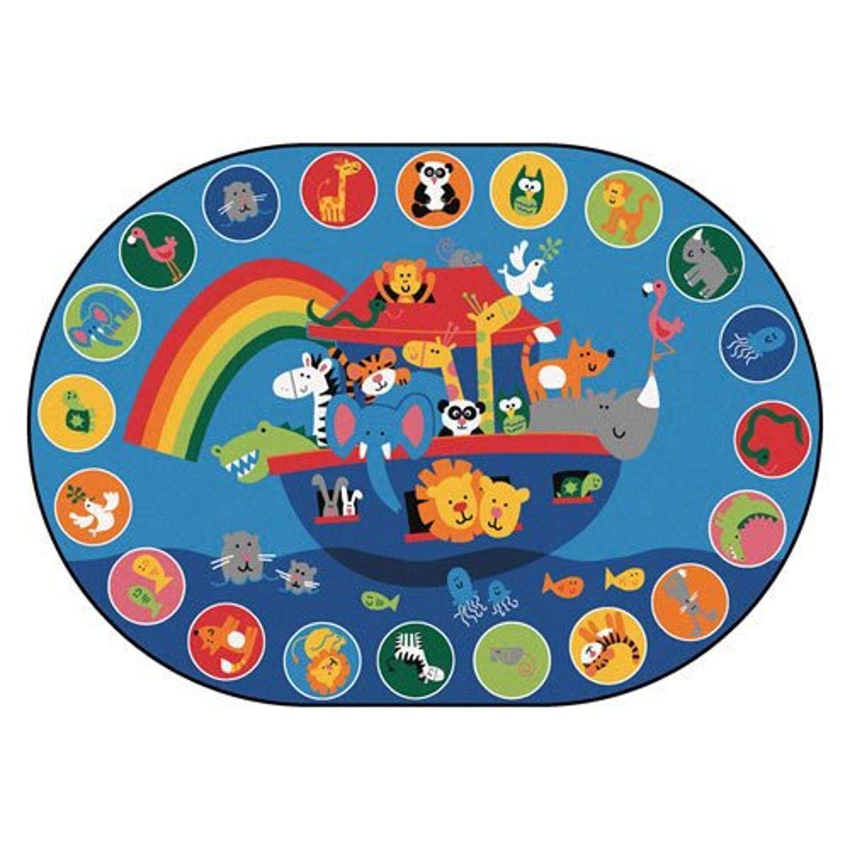 Carpets for Kids 80006 Noah's Voyage Circletime Kid$ Value Plus Rug - 6' x 9' Oval, Blue