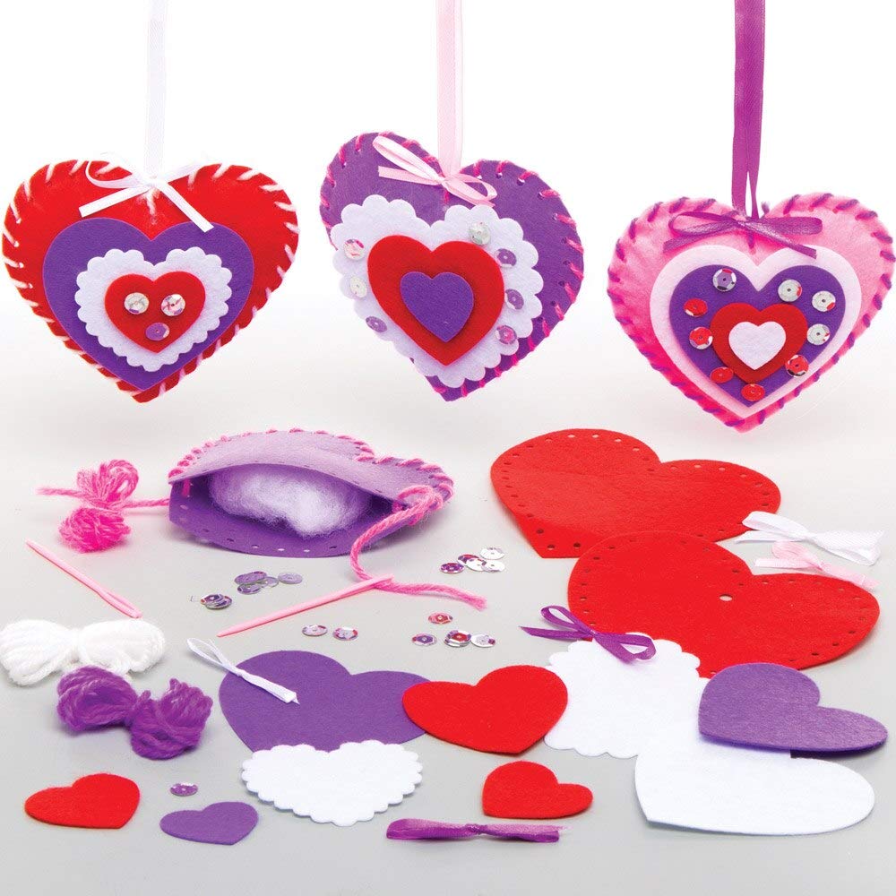 Baker Ross Heart Decoration Sewing Kits - Pack of 3, Valentines Days Crafts (AT355)
