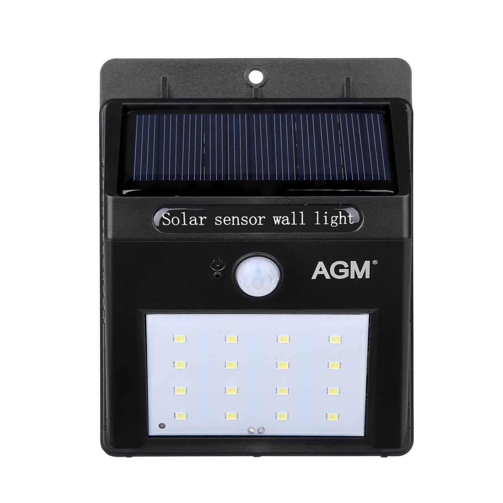 AGM Lamparas Solares 16 LEDs Impermeable Luz Solar con Sensor de Movimiento Focos para Pared Exterior, Iluminación de Exterior y Seguridad