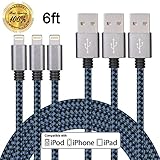 Winage 3Pack 6ft Nylon Braided Lightning to USB Syncing and Charging Cable Cord Fully Compatible with iPhone 7/7 Plus/ 6/ 6 Plus/ 6s/ 6s Plus /5/5s/SE iPad/iPod/Beats Pill+ and More(Black&Blue)