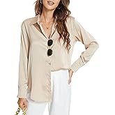 SITELUOYG Womens Long Sleeve Satin Silk Button Down Shirts Casual Work Business Smooth Blouse