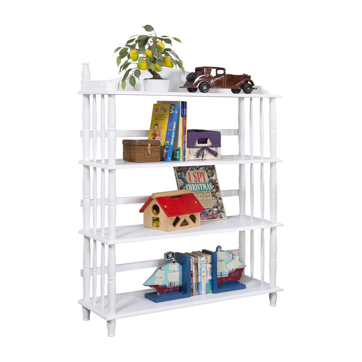 Altra Daysha 4 Shelf Spindle Leg Bookcase, White LAVORIST