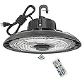 HYPERLITE UFO LED High Bay Light with Motion Sensor 21000LM, 150W Smart High Bay LED Lights with Remote Control, 120-277V IP65 Waterproof High Bay Shop Light for Shop Barn Warehouse