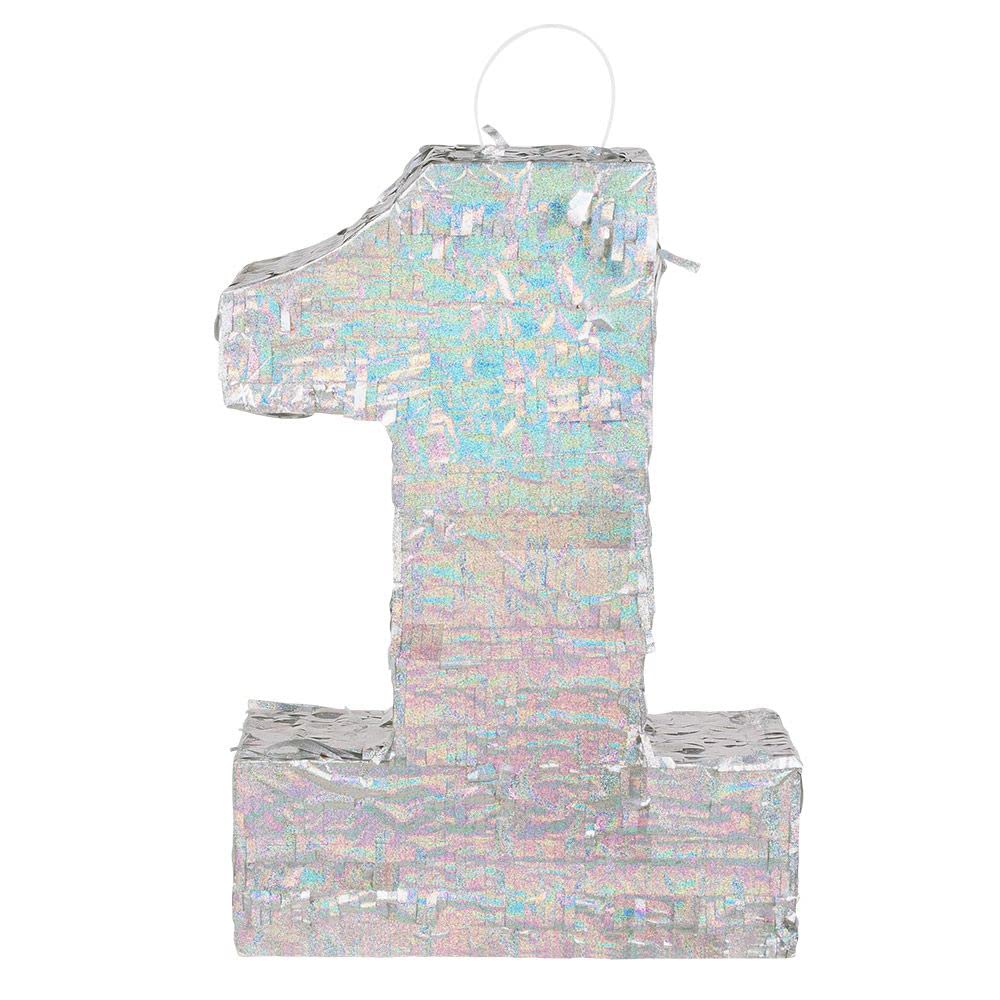 Boland - Numbers Pinata Size 40 x 28 x 8 cm Holographic Number Silver Anniversary Birthday Decoration Party Game