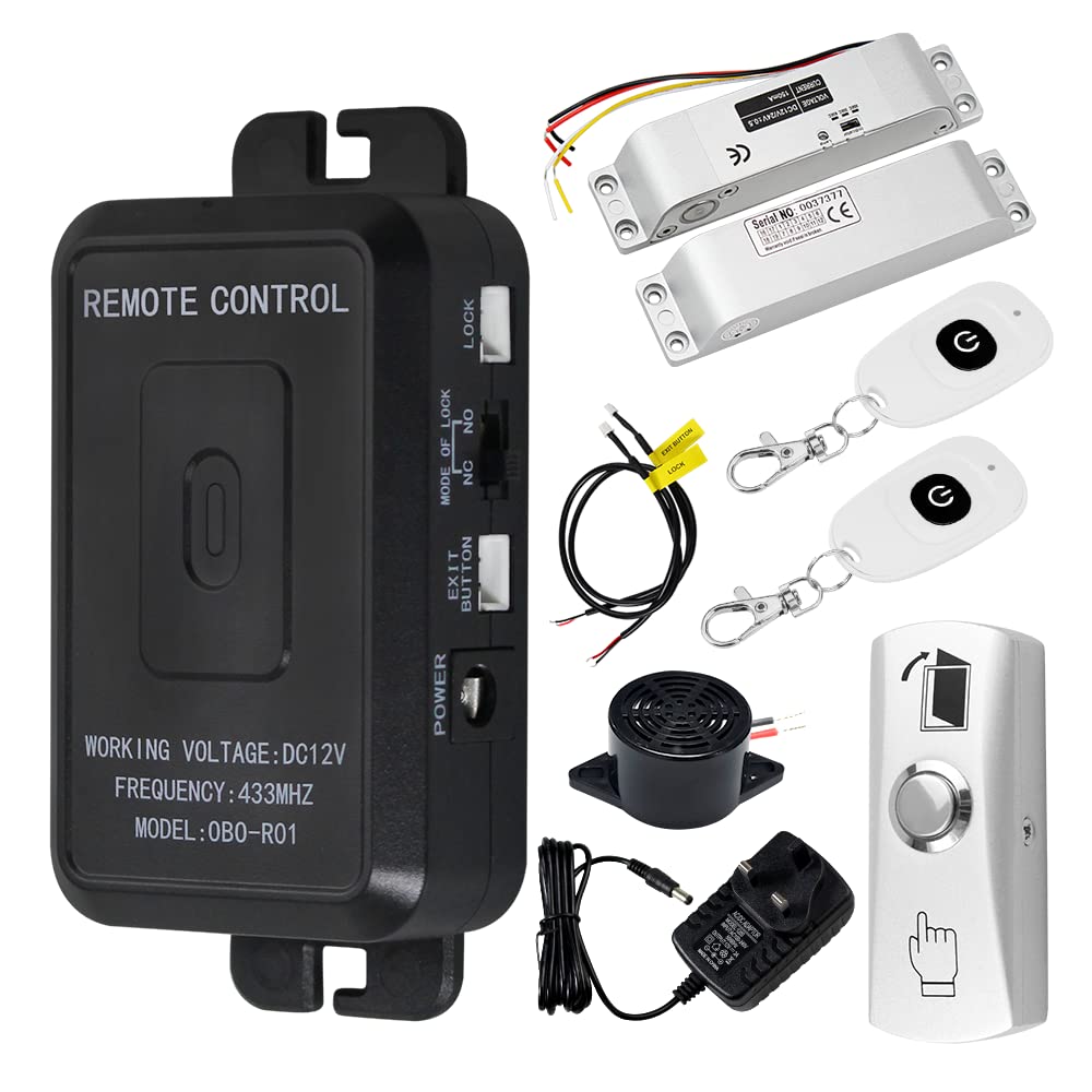 FUSYTULY Wireless Door Access Control System Kit Set Remote Control Unlock + Electric Drop Bolt Lock + 2pcs 433MHz Remote Transmitters