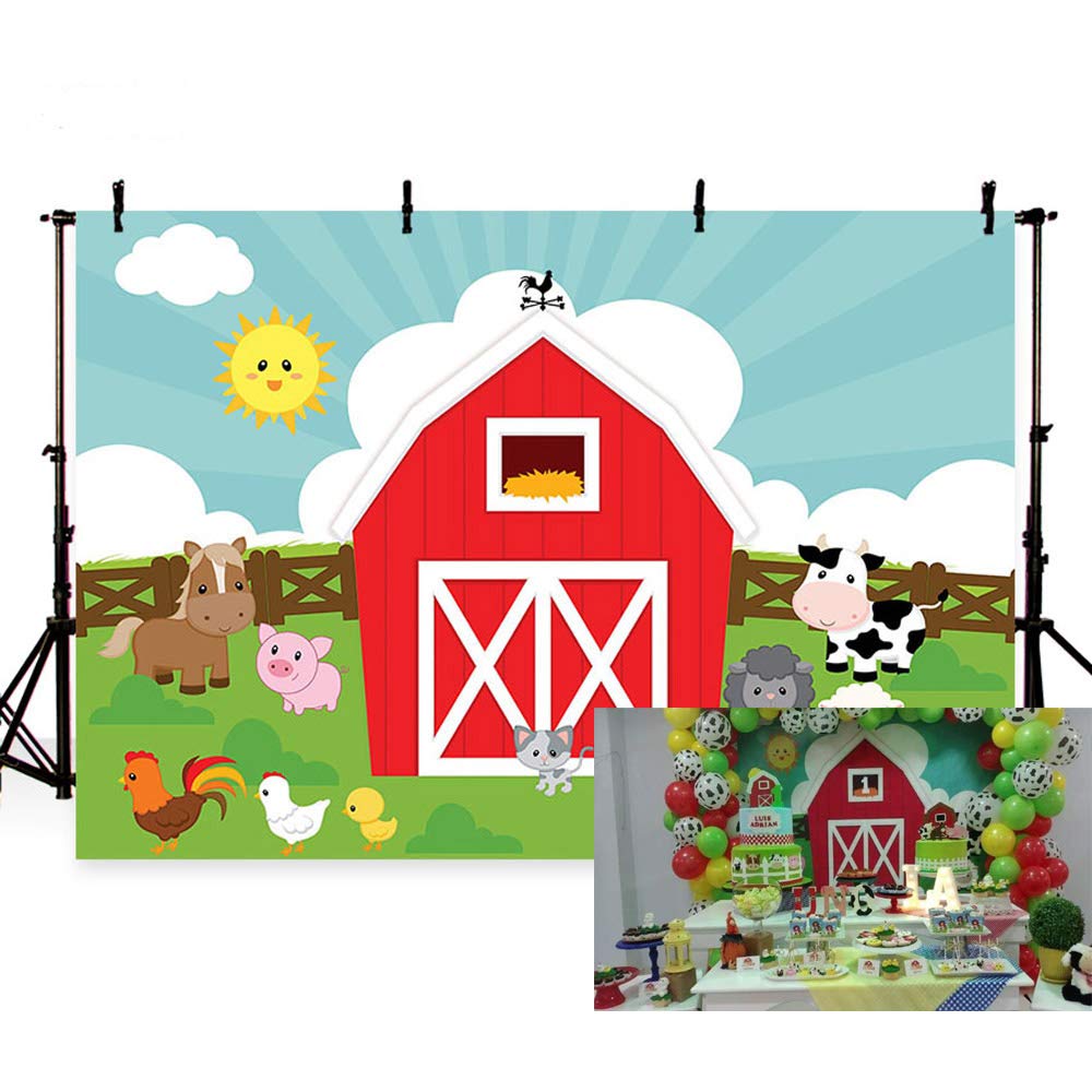 MEHOFOTO Photo Backgroud Cartoon Farm Animals Grass Children Birthday Party Decoration Backdrops for Photography 7ftx5ft