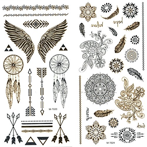Metallic Temporary Tattoos, 12 Sheets, 200 Designs