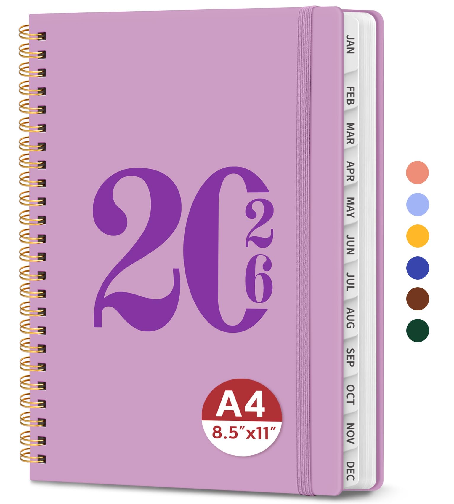 Photo 1 of 2026 Planner, Weekly and Monthly Calender Planner, Jan 2026 to Dec 2026, Hardcover 2026 Calendar Book with Tabs & Inner Pocket, Office Home School Supplies for Women & Men - A4 (8.5" x 11"), Boho Purple