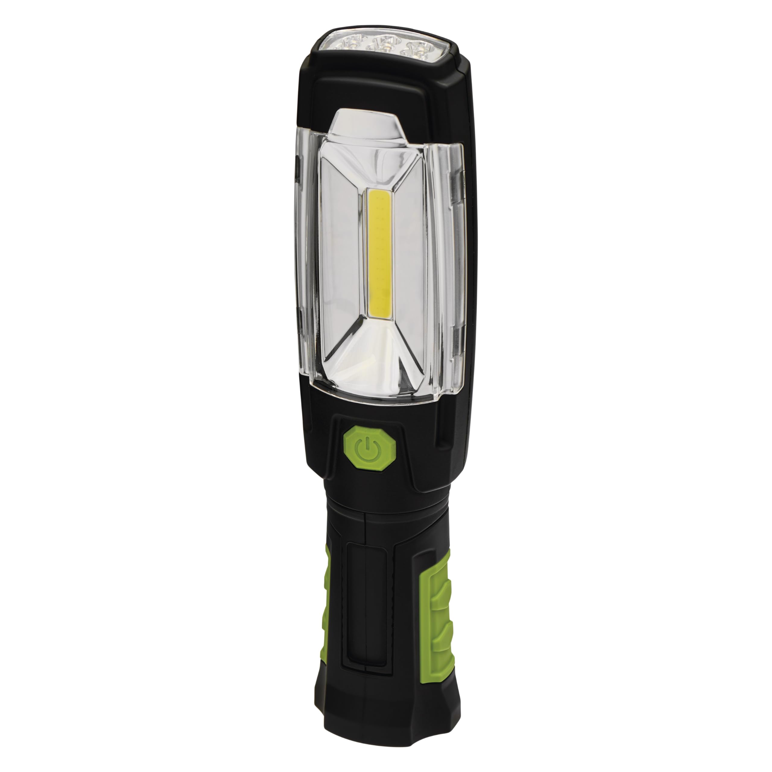 EMOS COB P4518 LED Work Light/Workshop Lamp with Magnet and Hook, 40 Hours Lighting Time, Luminous Flux 160 Lumens, 20 m Beam Range, Battery Operated, Black, Green, 24.5 x 5.5 x 40.5 cm