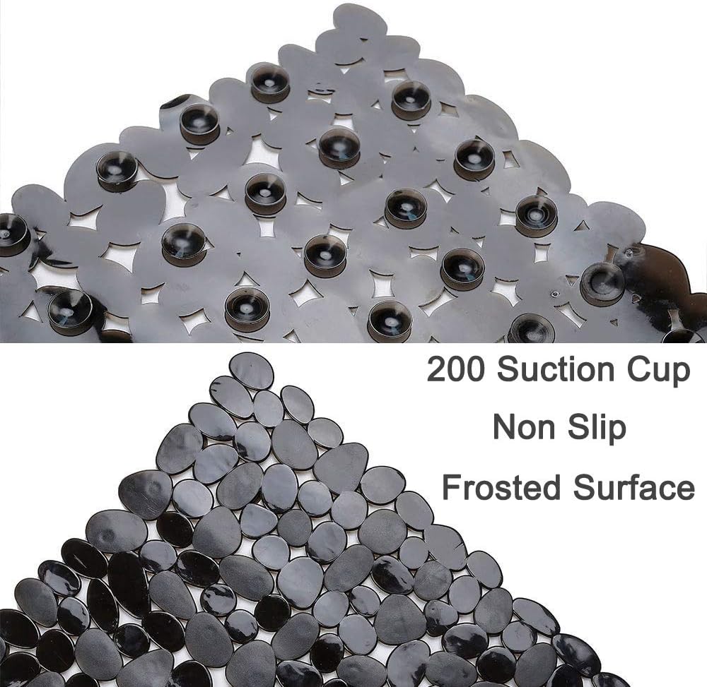 SONGZIMING Non-Slip Pebble Bathtub Mat Black 16 W x 35 L Inches (for Smooth/Non-Textured Tubs Only) Safe Shower Mat with Drain Holes, Suction Cups for Bathroom: Home & Kitchen