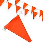Peryiter 105 ft 64pcs Pennant Banner Flags 11.02" x 17.72" Large Safety Marking Flags Triangle Pool Flagging on String for Construction Site Sporting Events Party Decor Parking Marking(Orange)