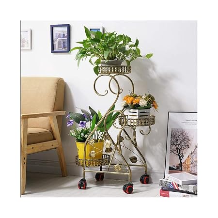 Soporte de planta de metal con ruedas universales de 3 niveles ...