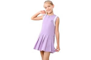 EXARUS Girls Tennis Dress with Shorts Golf Sleeveless Outfit School Sports Pleated Dresses with Pockets
