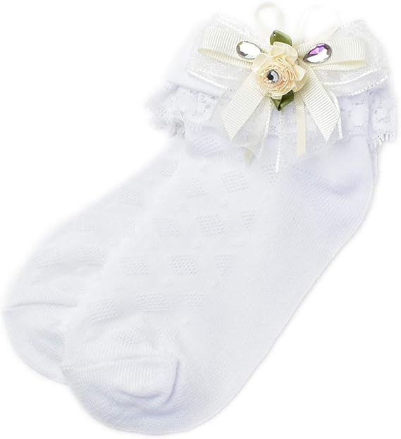 Amazon ラブリーレース キッズソックス Wh Cr Ribbon Rose 子供 女の子 用 フォーマル ソックス 発表会 結婚式 セレモニー 用 靴下 レース ソックス 2歳 ー 4歳 ソックス 通販