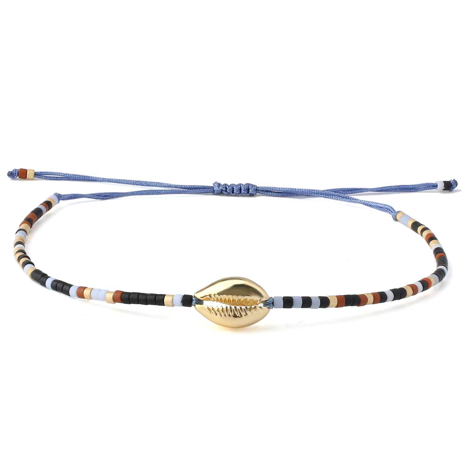 C·QUAN CHI Womens Bracelets Shell Gold Cowry Beads Bracelets Miyuki Beaded Stack Friendship Adjustable Bracelet
