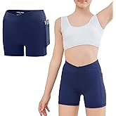MEJING 4" Girls Cross Waist Athletic Shorts with Pockets, Biker Volleyball Running Cheer Dance Yoga Gymnastics Shorts