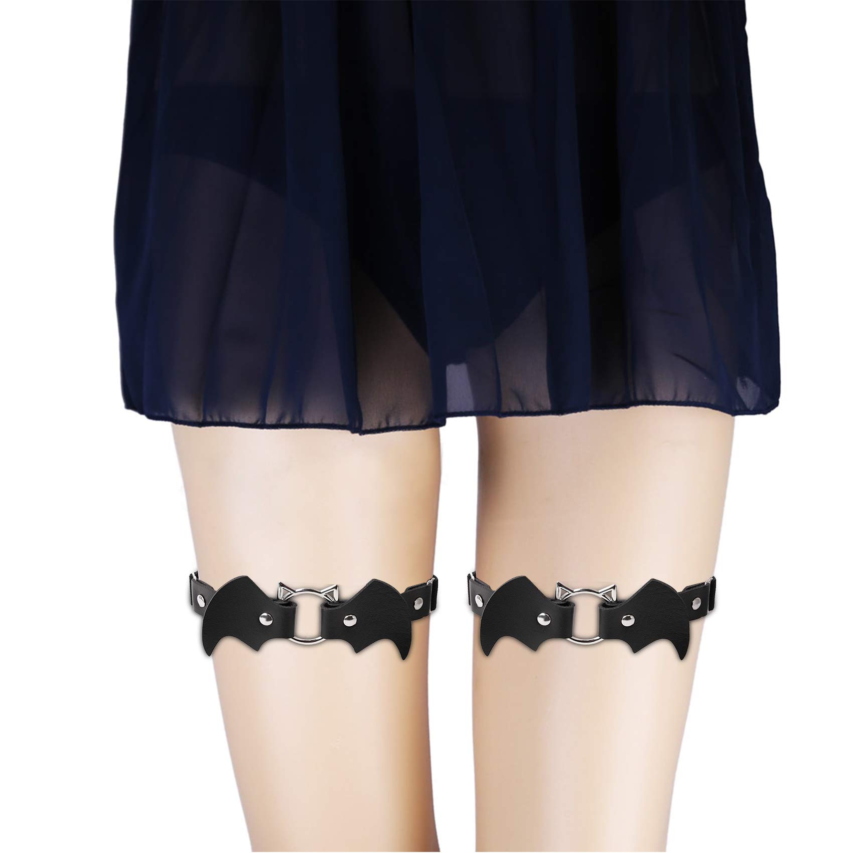 alisikee 2pcs Adjustable Leather Leg Garter, Bat-Shaped Elastic Punk Thigh Garter for Women and Girls