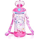 YOYTOO Kids Water Bottle with Straw/Lanyard for School Kids Girls Boys, 22oz BPA Free Child Drinking Water Bottle One-Click-Open Leak-Proof Locking Flip Lid for School Sport Travel