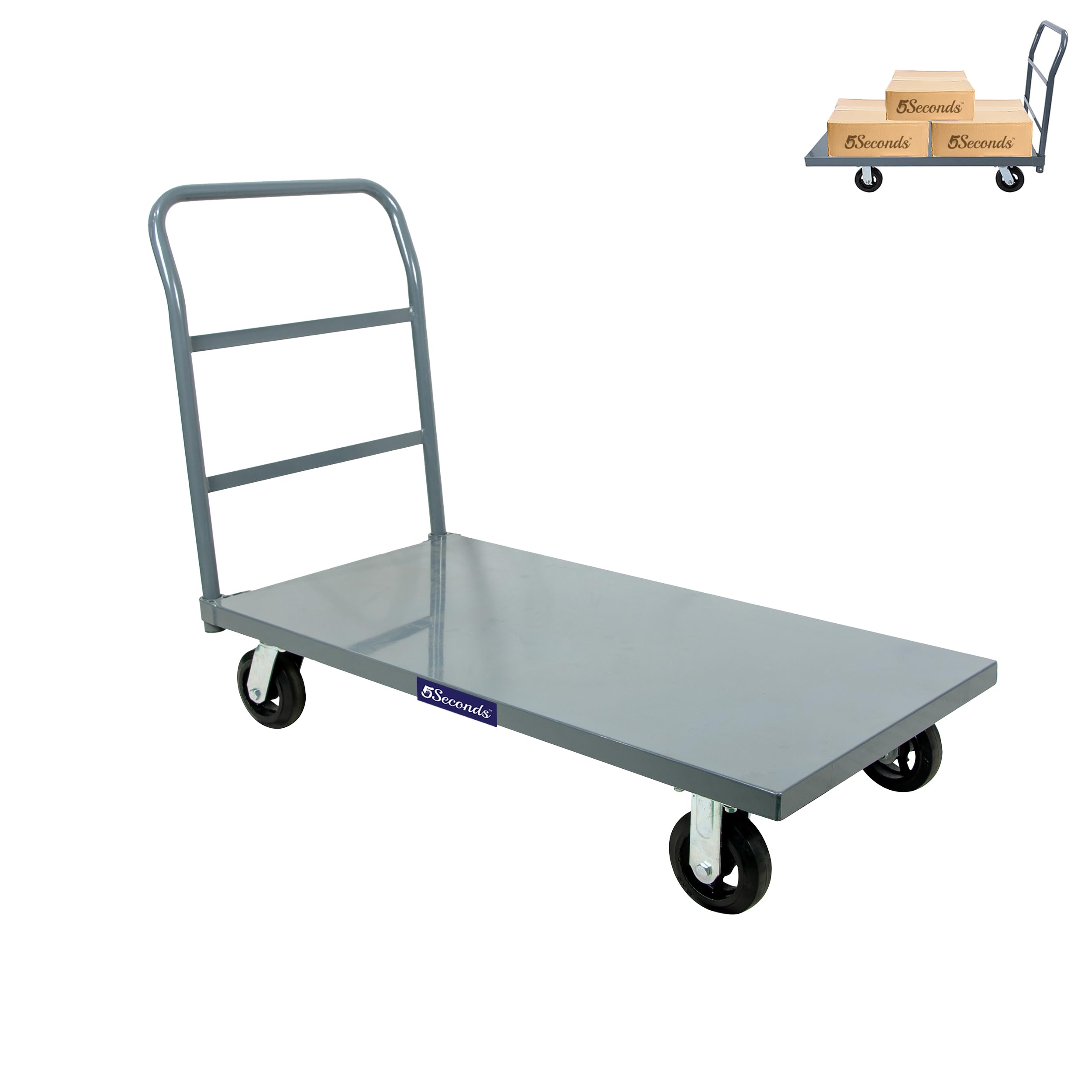 Photo 1 of ****MISSING TWO WHEELS**** 5Seconds Platform Cart Industrial Dolly Heavy Duty 48” X 24” Platform Hand Push Truck Commercial Cart Flatbed with 2000lb Capacity, Moving Cart 6” Swivel Wheels Flatbed cart