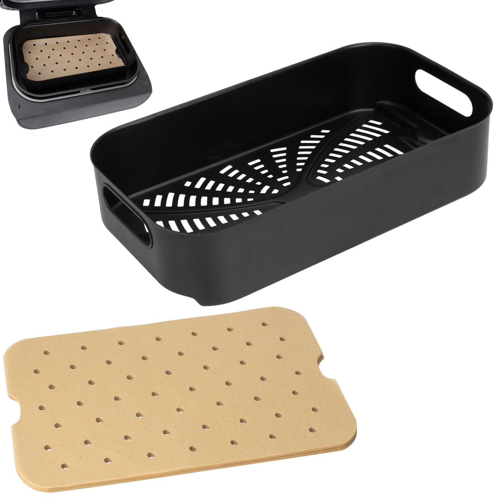 Photo 1 of **MAJOR DAMAGE**
Foodi Air Frying Combo Crisper Basket for Ninja FG551 Smart Indoor Grill, Non-Stick Air Fryer Basket for Ninja Air Fryer Grills DG551/DG651 Accessories, with Disposable Perforated Paper Liners,100PCS