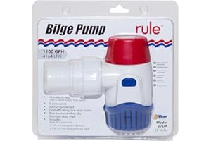 Rule Standard Bilge Pump 27DA - Not Automatic, Submersible, Marine Bilge Pump for Boats with Thermal Cut-Off, Check Valve, Low Amperage, 3/4" Threaded Ports, Ideal Boat Accessories - 1100 GPH, 12V