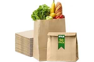 Sipthene 57 LB Brown Paper Bags（50 Count）– Heavy Duty Large Kraft Paper Grocery Bags for Shopping, Storage, Takeout, Retail, Bulk Pack Size