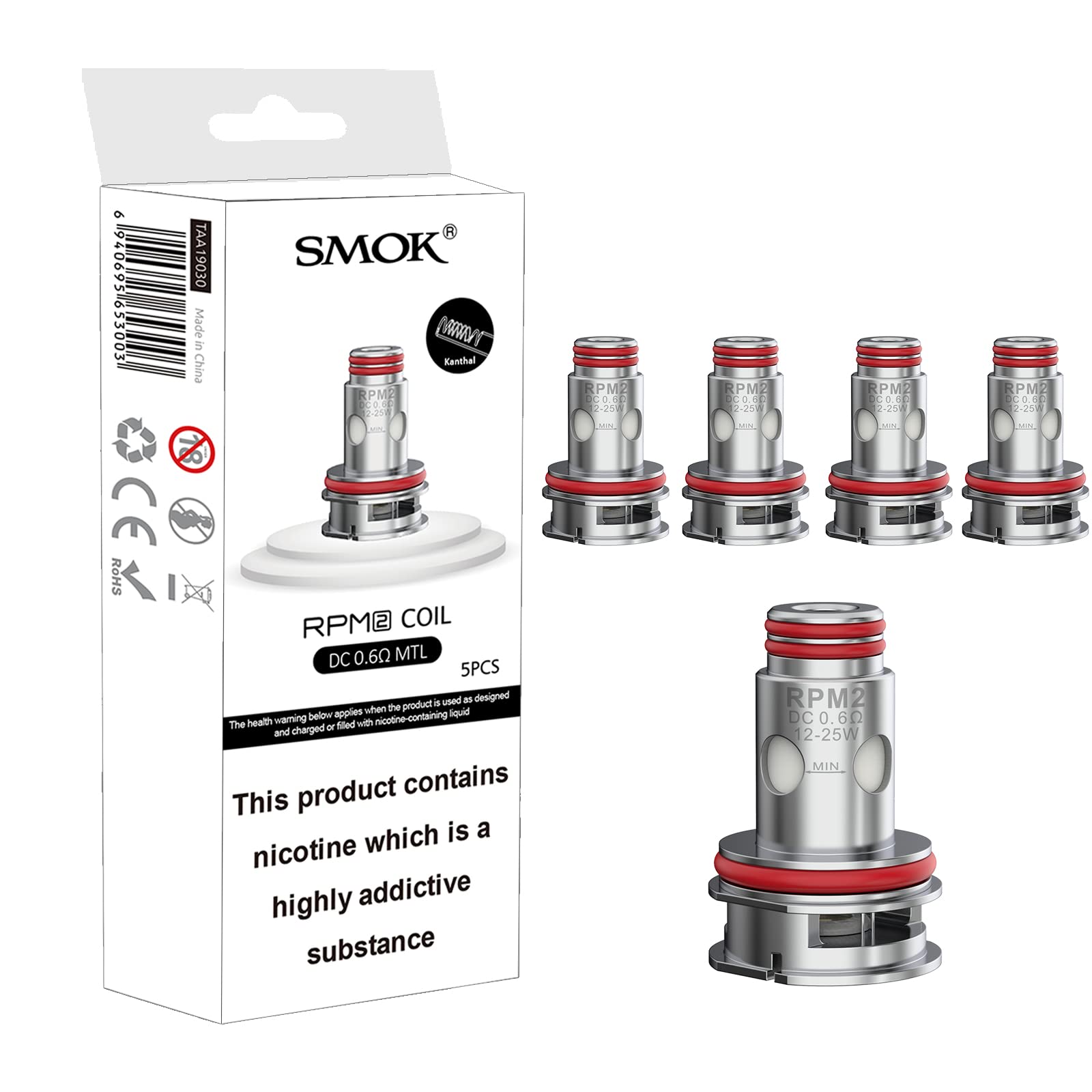SMOK RPM 2 Coils 0.6 Ohm DC [Pack of 5] - Precision Engineered Dual Coil, Smooth MTL Vaping, Replacement For RPM2 Series PODs/IPX80/RPM2/Nord4/RPM85 Kit, No Nicotine