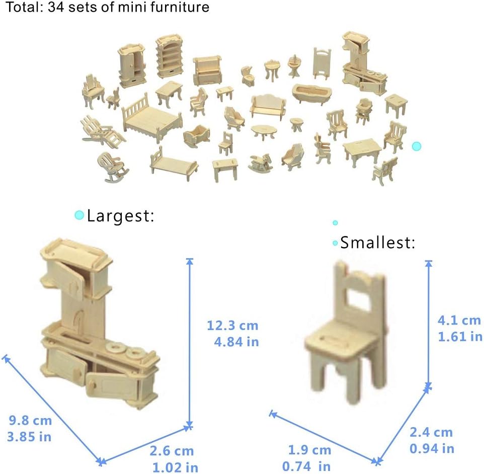 Wooden Dolls House with Furniture - Wooden Handcraft Construction Kit (DH0031), 320*215*308mm - Image 4