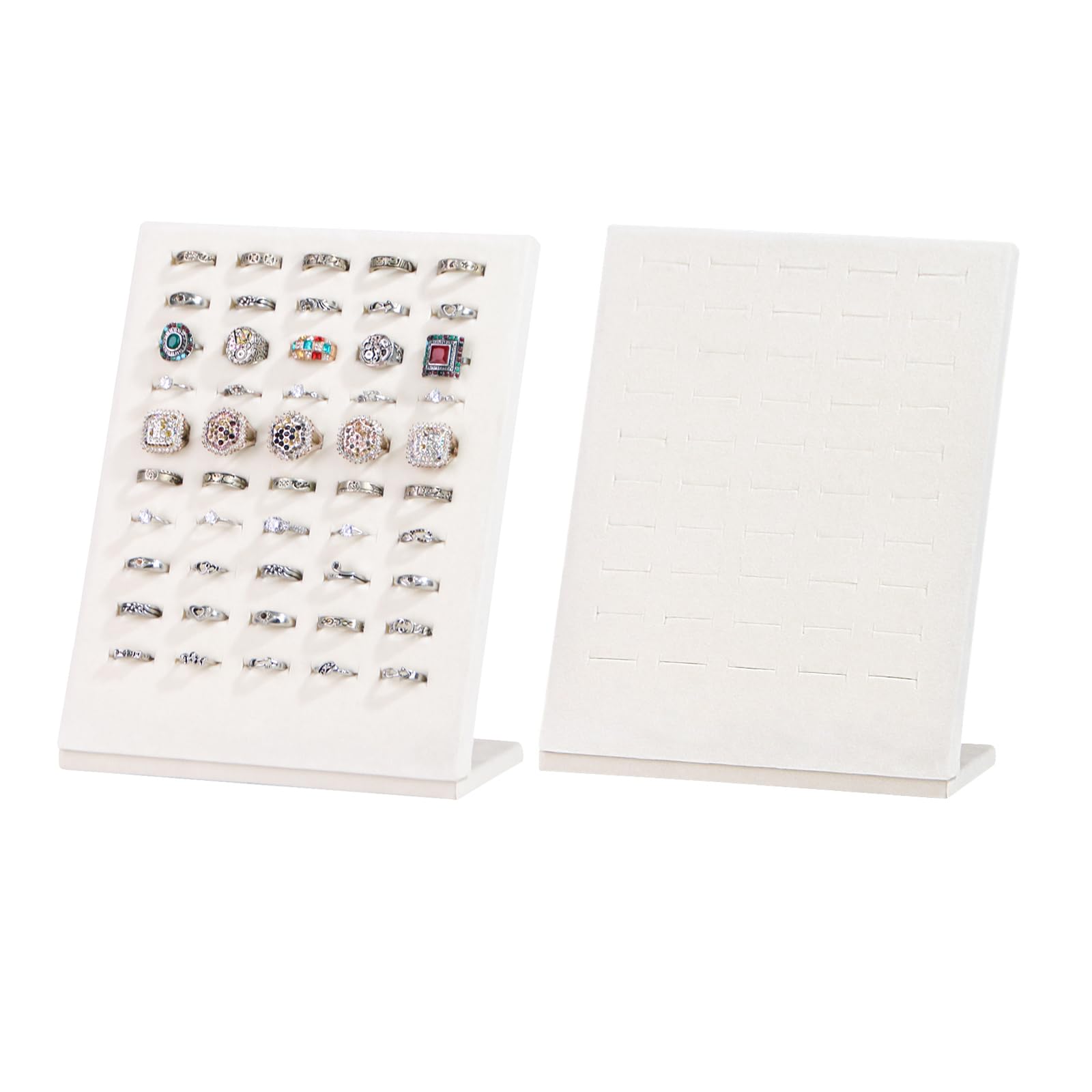 Photo 1 of **MISSING ONE HOLDER**NobleKey 50 Slots Ring Holder Stand, Velvet Ring Display Board for Selling, L-Shape Ring Earring Display Ring Jewelry Pad Showcase Storage Tray for Home or Shop Sell Show, Beige 2PC