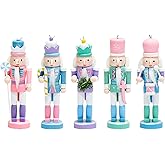 Easter Nutcracker Ornaments Set, Wooden Christmas Nutcracker Soldier Figures Decorative Collectible Nutcracker 5 Inch Mini Nutcracker Figurines Christmas Tree Hanging Decorations - 5pcs Macaron