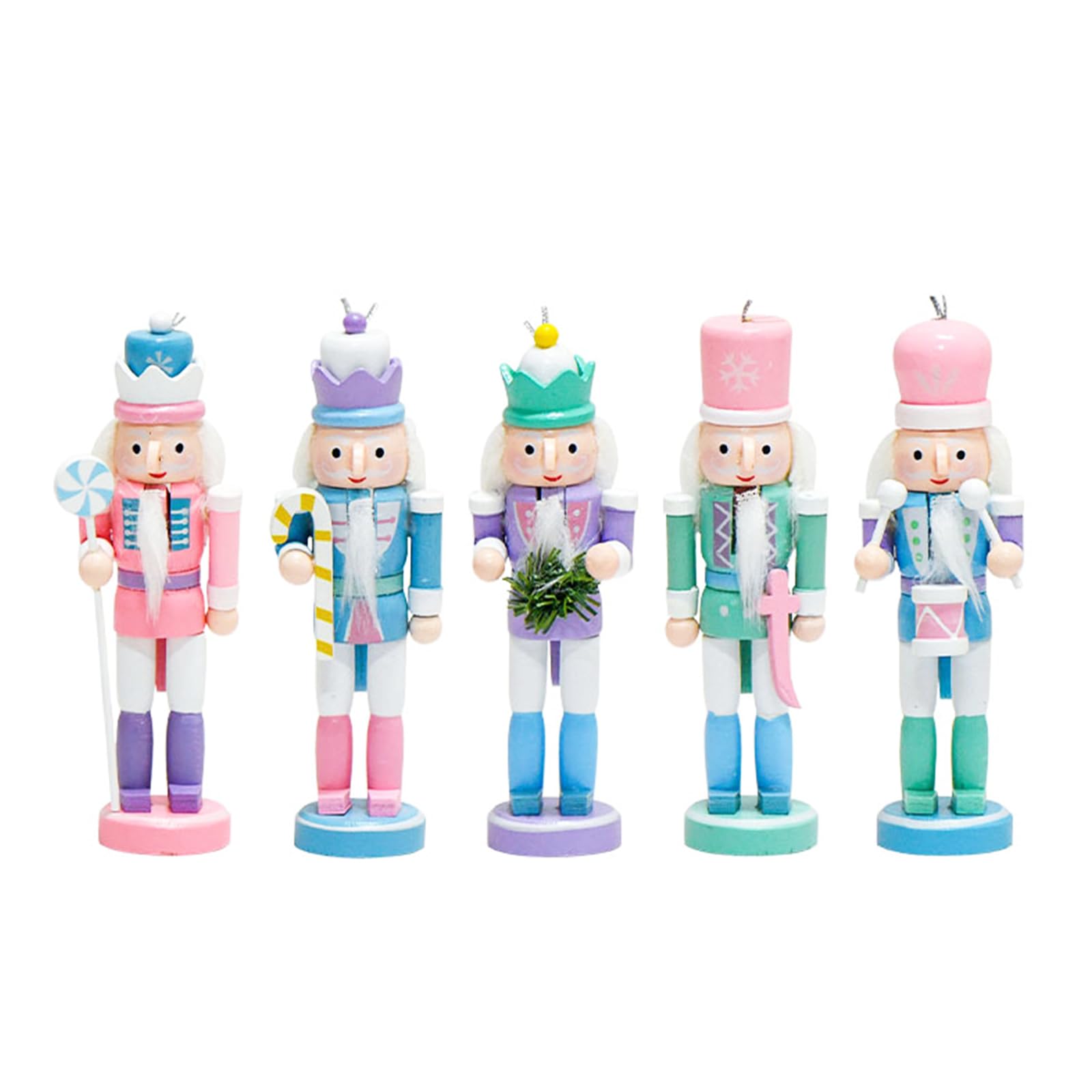 Photo 1 of ***PARTIAL SET ***Easter Nutcracker Ornaments Set, Wooden Christmas Nutcracker Soldier Figures Decorative Collectible Nutcracker 5 Inch Mini Nutcracker Figurines Christmas Tree Hanging Decorations - 5pcs Macaron