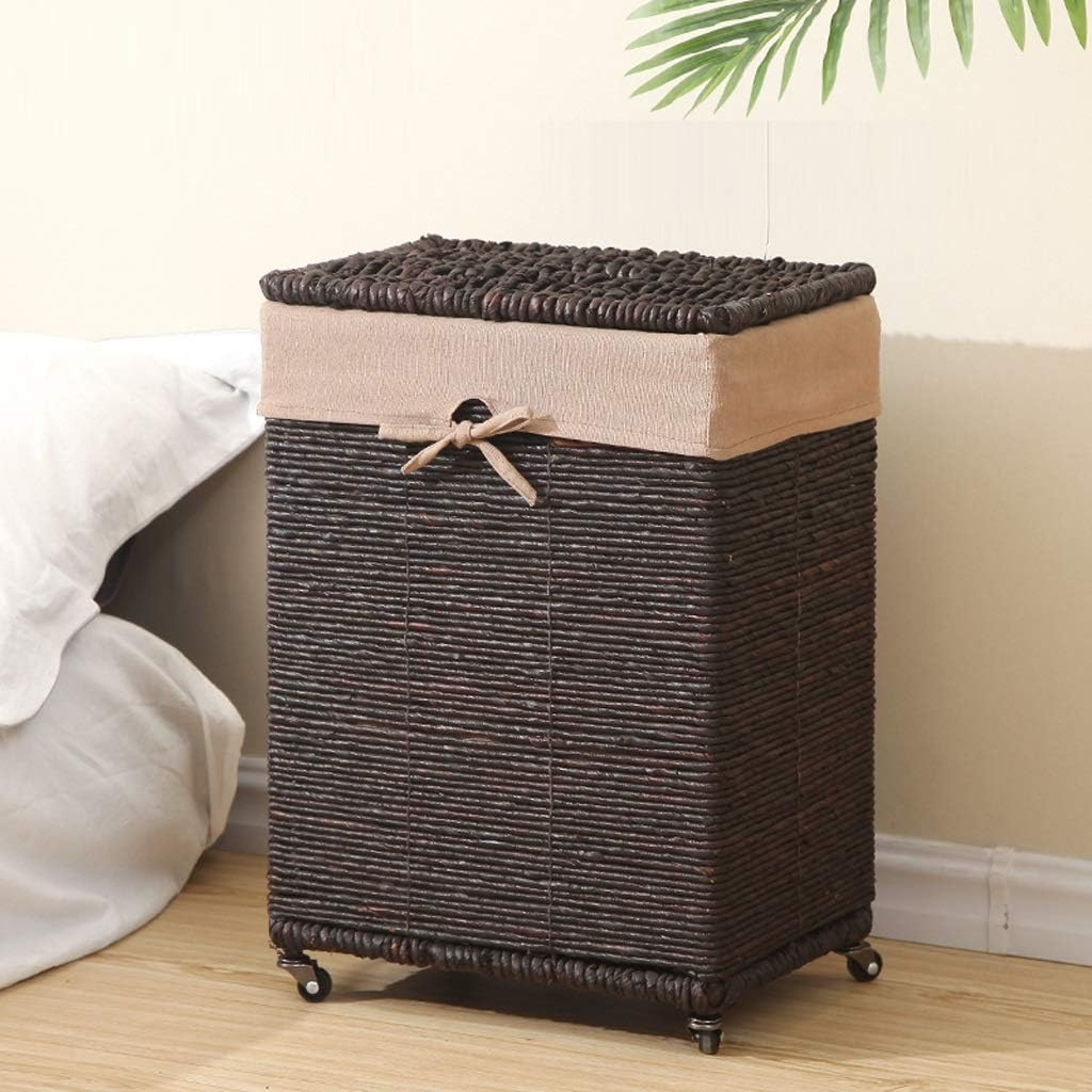 KEWEI Flower Stand Straw Dirty Clothes Hamper With Wheel Rattan Storage Basket With Lid, Clothes Toy Storage Box (Color : B),Colour:B Shelf Rack (Color : B)