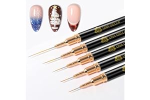 UNA GELLA Metallic Nail Art Brushes, Liner Pens Set 5Pcs Black Color For Nail Art Gel Polish - Thin Detail Nail Art Design Painting Brush Set For Nails Gel Fine Drawing Nail Tools Sizes 7/9/11/15/25mm