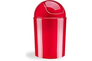 Umbra 1.25 Gallon Mini Waste Can with Removable Swing-Top Lid - Small Garbage Bin for Kitchen, Bathroom, Bedroom, Office - Compact Trash Can Fit Under Tables & Counters - Red