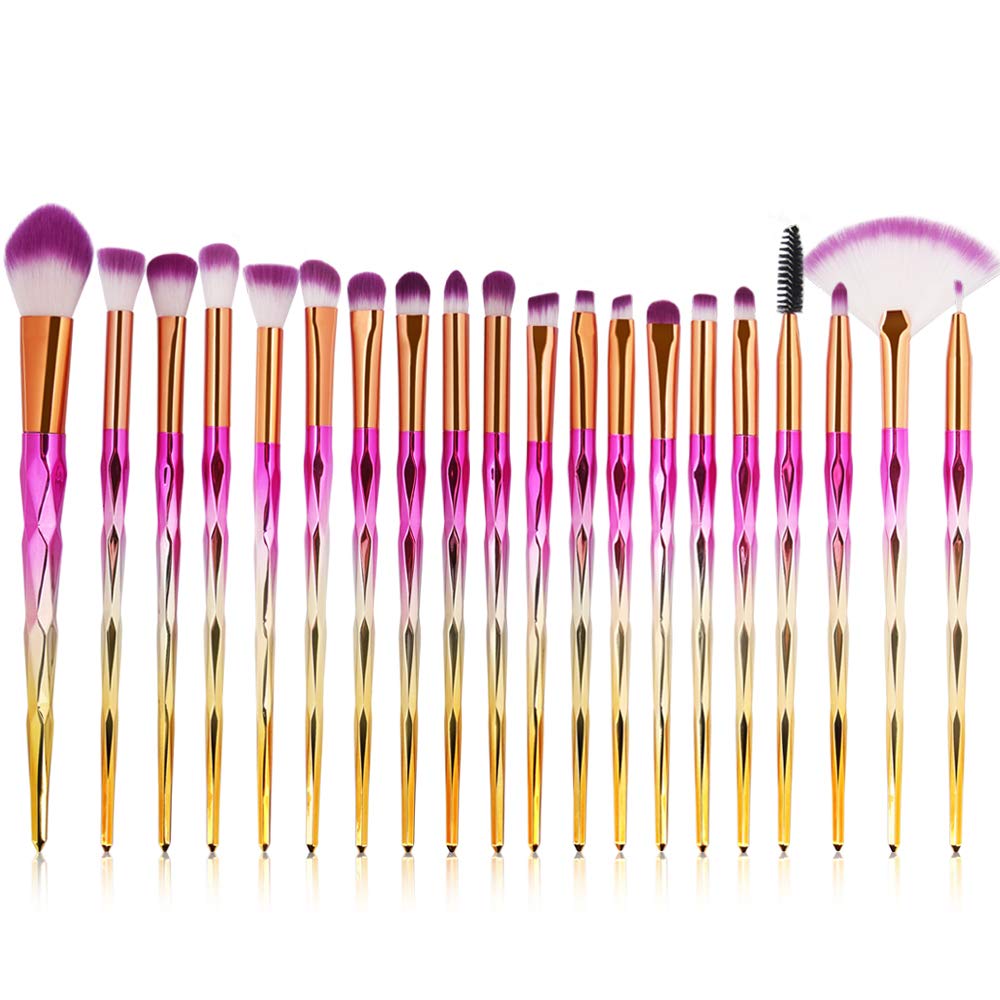 KOLIGHT 20pcs Cosmetic Makeup Brushes Set Eyeshadow Lip Brush for Beautiful Female (pink silver gold)