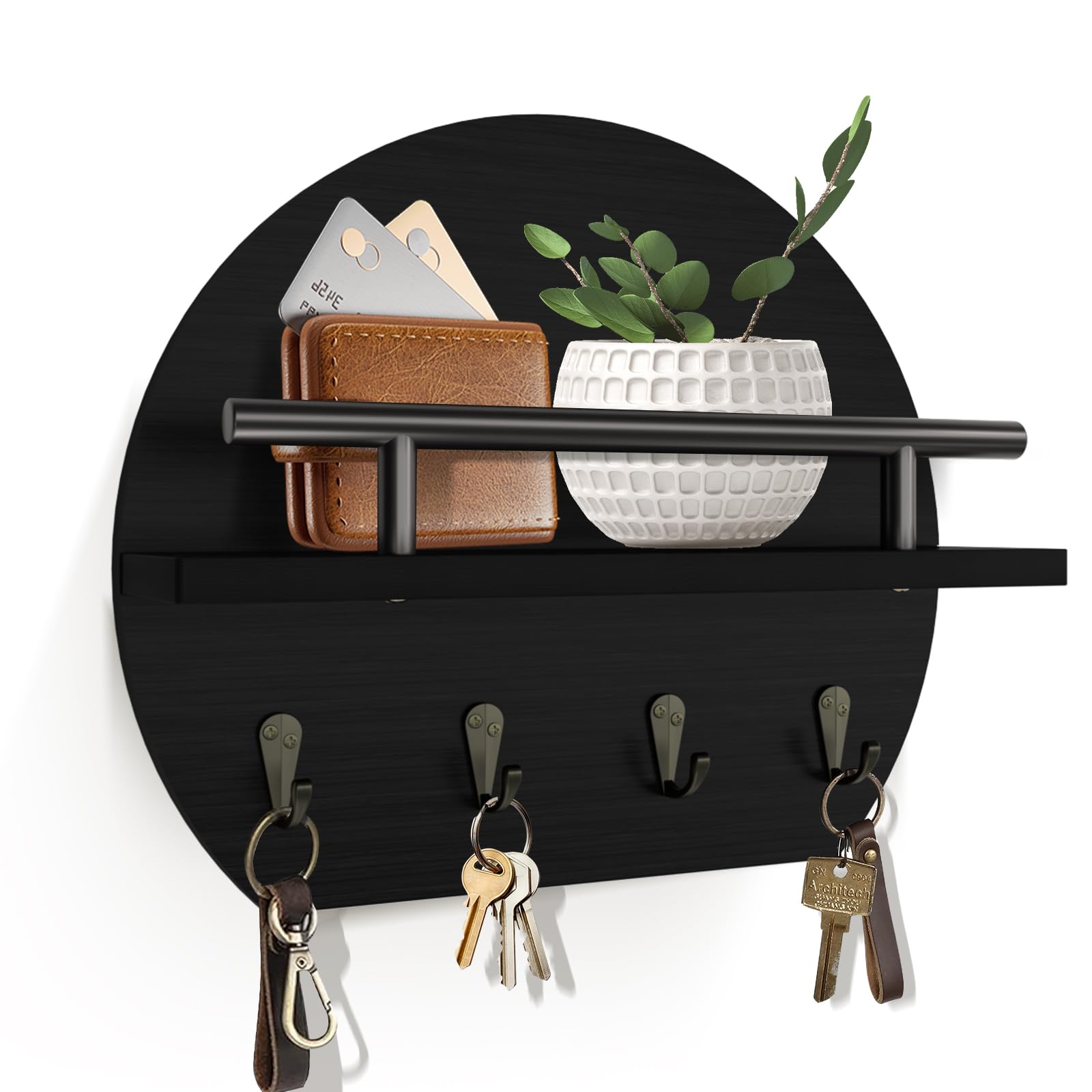 Photo 1 of *MISSING PARTS UNKNOWN*
KISENG Key Holder Wall Mount Mail Organizer with Shelf & 4 Hooks, Semicircle Decorative Key Rack, Rustic Key Hanger for Entryway, Apartment Essentials, Home Decor Aesthetic