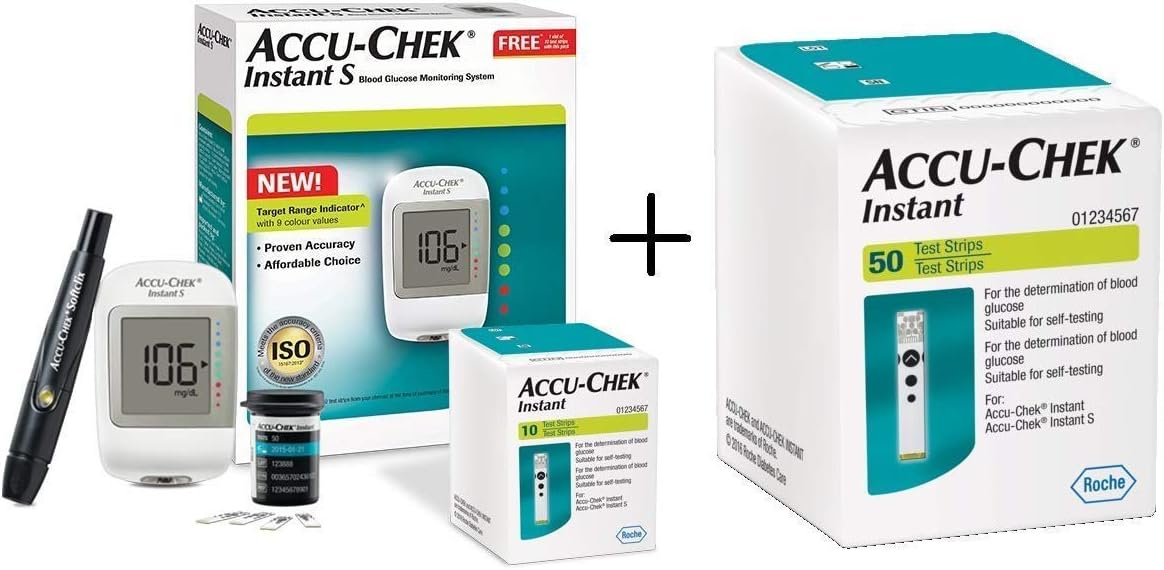 New Accu-Chek Instant S Blood Glucose Sugar Monitoring System Kit with 10 Strips Meter