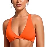 VANTONIA Womens Butterluxe Twist Front Sports Bra Deep V-Neck Crop Top Strappy Cross Back Bra with Nipple Covers-Vivi Bra