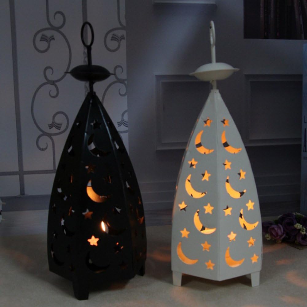 Juesi Tealight Candle Holder, Moon Stars Hollow Out Candlestick Hanging Lantern, Centerpieces for Kitchen, Dinning Room, Coffee Table, Living Room Holiday Kidr Room Decor