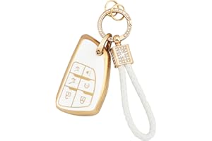 PIFOOG Key Fob Cover for Chevy Chevrolet GMC Yukon Tahoe Suburban 1500 2021-2023 Accessories 6 Buttons Car Key Case Shell Keychain Bling Protector Girly Women White Gold TPU