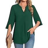 COFNEW Womens Summer 3/4 Length Sleeve Tunic Tops Plus Size V-Neck Blouses for Women Dressy Casual