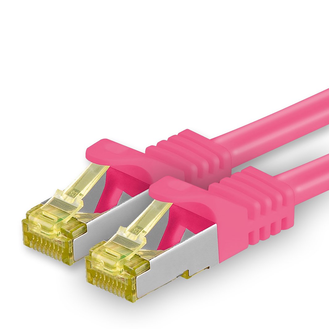 Cat.7 Patch Cable Set, S/FTP (PiMF) Ethernet LAN Network Cables, 10 Gigabits/10000 Mbps – High Speed – 600 MHz with Locking Protection, Halogen-Free (LSZH) Magenta - 1 pièce 0,5m