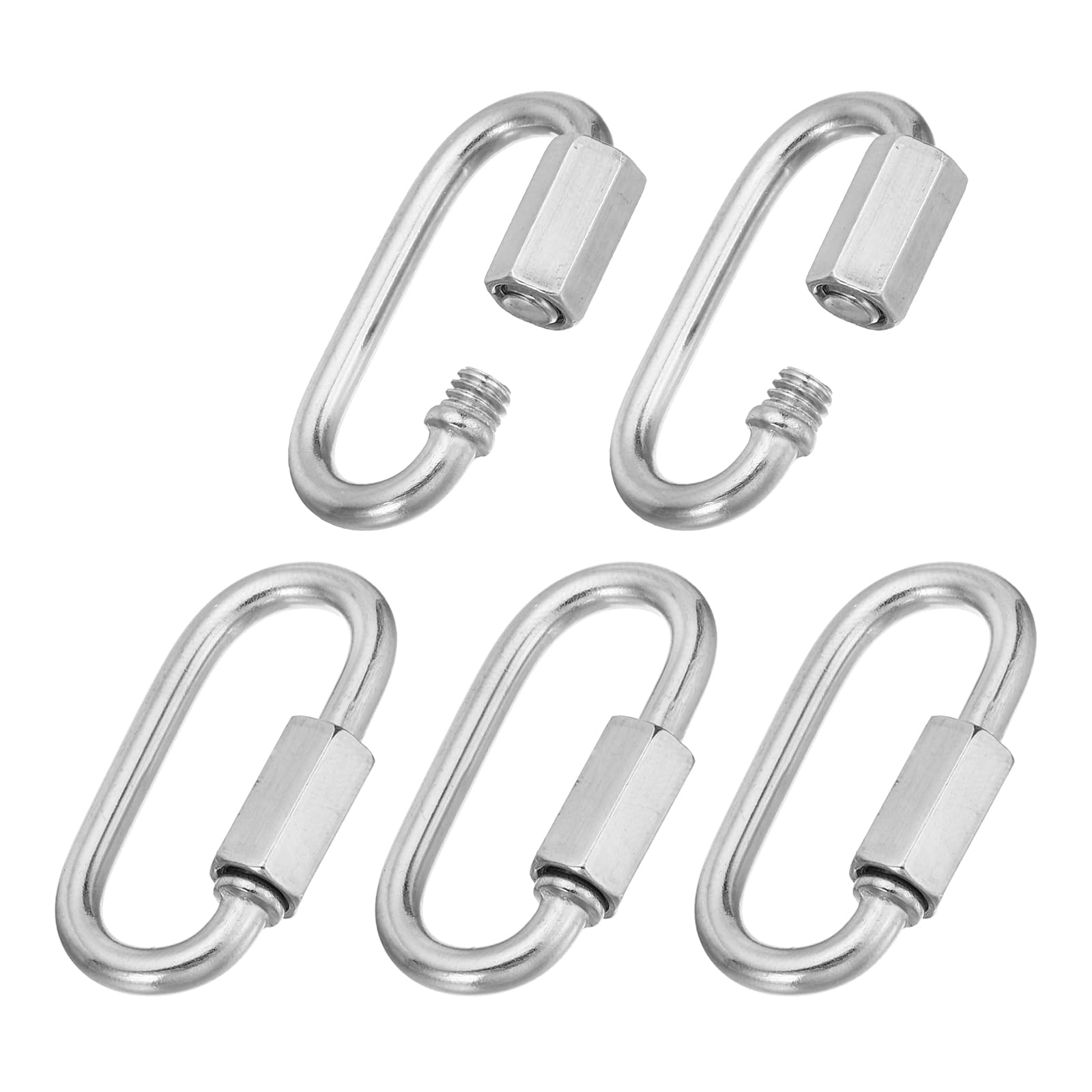 PATIKIL 4mm Chain Quick Links, 5 Pack Chain Connector Screw Locking Clips Hook Oval D Ring for Chandelier Backpack Tent, 304 Stainless Steel 507 Lbs Silver