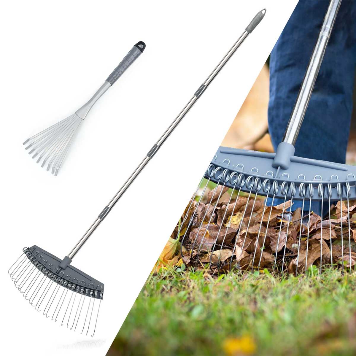 Photo 1 of Altdorff Thatch Rake Adjustable, Dethatcher Rakes 17"-63", Wide with 24 Metal Tines, Lightweight Garden Thatching Rakes Used for Mulch ,Leaves, Debris, Pine Needles, Shrub, Gravel