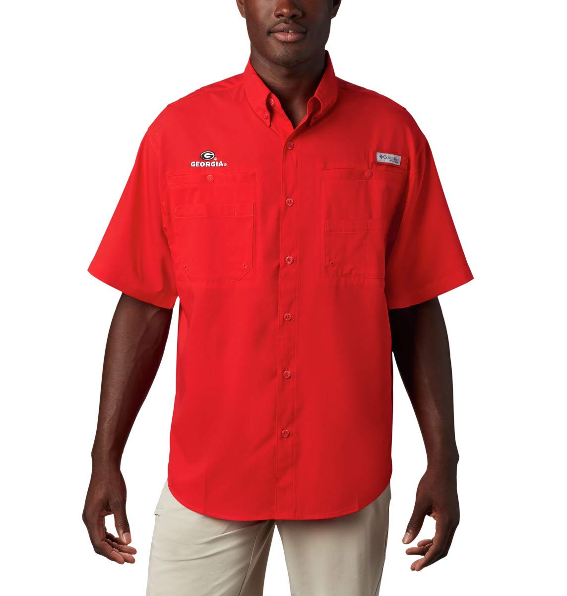 Columbia NCAA Georgia Bulldogs Men's Tamiami Short Sleeve Shirt, 3XT, UGA - Bright Red Image