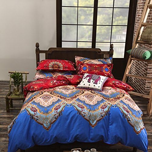 Seckatech King Size 4-Piece Lightweight Microfiber Duvet Cover Bed Set, Bohemia Exotic Patterns Design (Long Song Line)